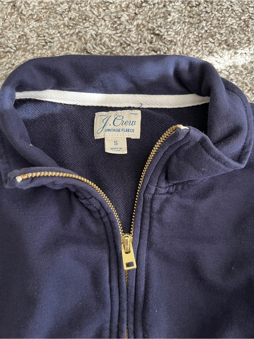 J. Crew Navy Vintage Fleece Quarter Zip Pullover Sweater
